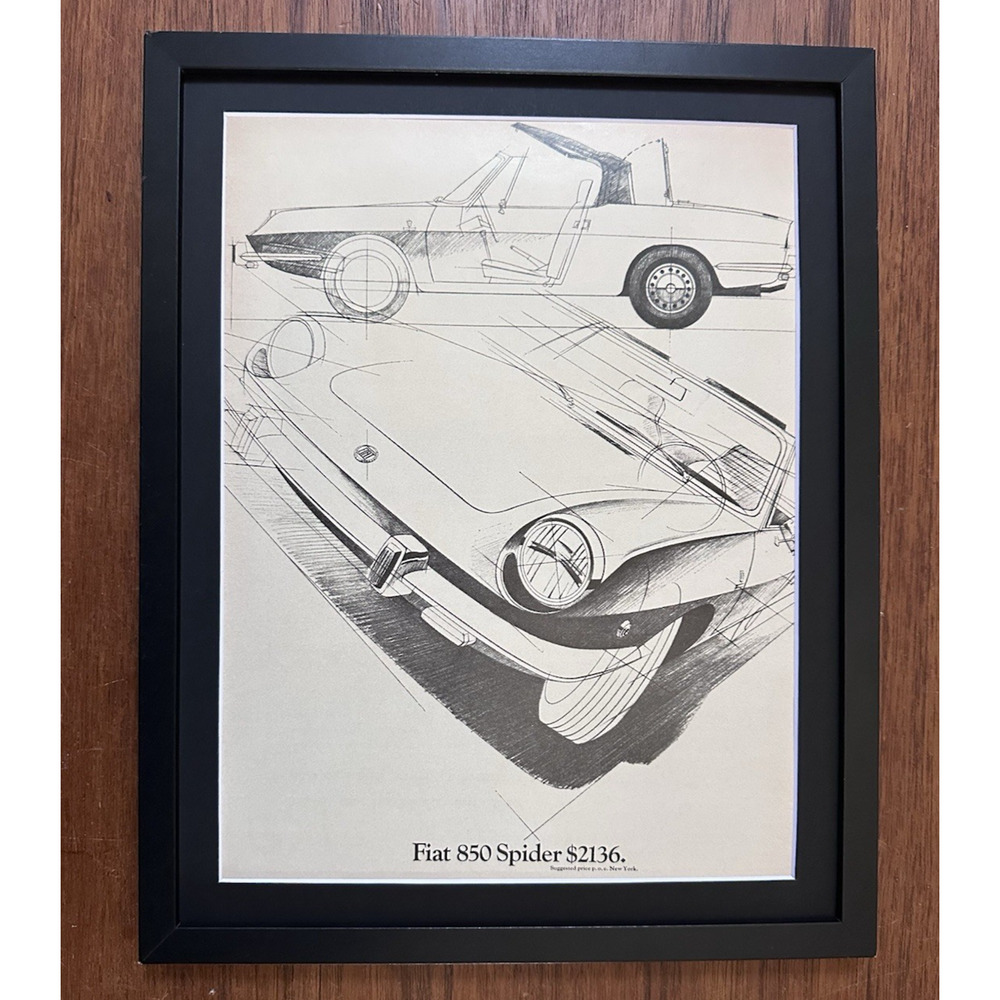 Framed 1969 Fiat 850 Spider Vintage Magazine Ad